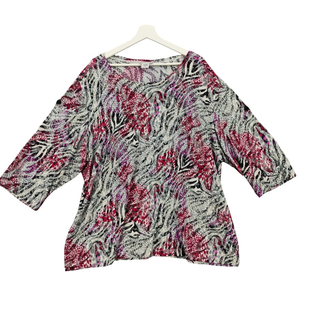 REBECCA MALONE Womans Plus 3X Animal Zebra Leopard 3/4 Sleeve Blouse Glitter